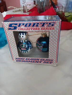 FLORIDA GATORS~Mini Blown Glass Ornament Christmas Set Topperscott~In Box Used • $20