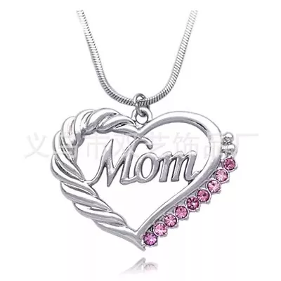 US Mom Heart Crystal Rhinestone Silver Chain Pendant Necklace Christmas Gifts • $5.99