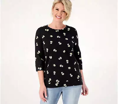 Quacker Factory Spring Fling Printed 3/4 Sleeve French Terry Top • $15.33