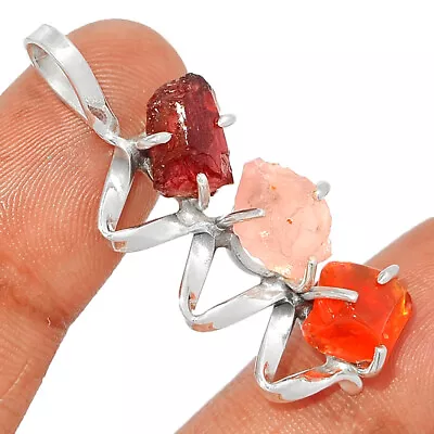 Natural Mexican Opal Rough Morganite & Garnet 925 Silver Pendant CP10103 • $16.99