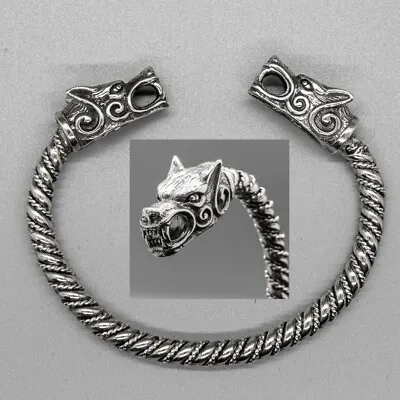 £259.99 • Buy Wolf Head .925 Silver Torc Bangle Mjolnir Biker Viking Oath Ring Arm Pagan