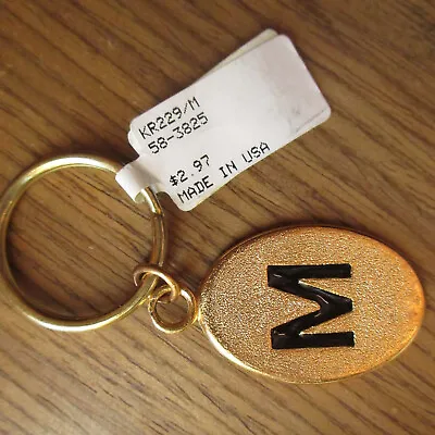 NOS TRUE VTG 80s MONOGRAM  M  GOLDTONE METAL KEYRING/KEYCHAIN/FOB USA • $10.03