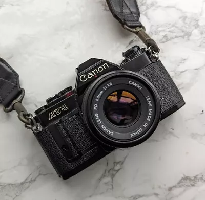 Canon AV-1 Black + 50mm F1.8 + Original Canon Strap • £99