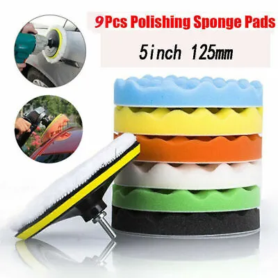 9Pcs 5 Inch Waxing Buffing Polishing Sponge Pad Round Set For Car Polisher Drill • £7.69