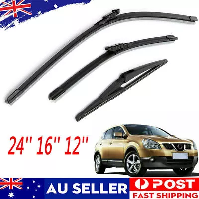 3pcs Front Rear Windscreen Wiper Blades For Nissan Dualis +2 J10 JJ10 06-13 AU • $15.99