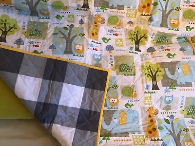 Handmade Baby Quilt Patchwork Grey Gingham Animals 99cm X 97cm • £44.99