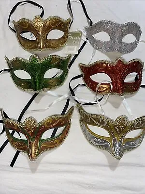 6 Gisela Graham Masquerade Party Mask Ball Christmas Decoration Silver Gold Red • £13