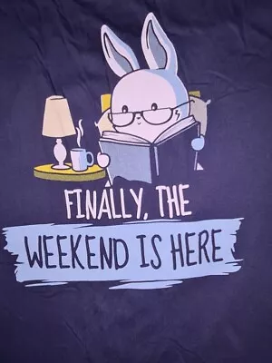 BRAND NEW QWERTEE THE WEEKEND IS HERE NAVY T-SHIRT Size 2XL FUNNY RABBIT • £15