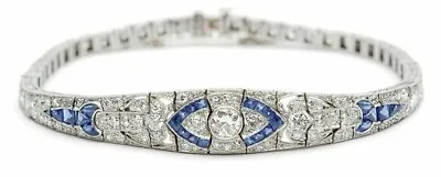 5Ct Round Vintage Art Deco Lab Created White & Blue Diamond 925 Silver Bracelet • $195.59