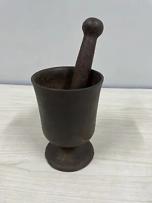 Rare Antique 19th C Cast Iron Footed Mortar And Pestle W/ Original Enamel • $59