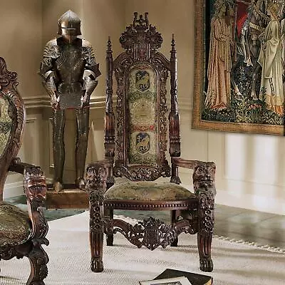 Royal Throne Chair Detailed Replica Hand Carved Mahogany W/Cushioned Upholstery • $3093.60