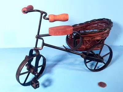 Vintage Metal Toy Tricycle With Wicker Side Car Wooden Seat & Handlebar Grips • $59.99