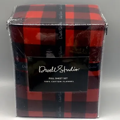 4pc Dwell Studio Red Black Buffalo Plaid FULL Sheet Set Cotton Flannel Holiday • $74.39