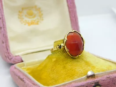 French 18ct Yellow Gold & Faceted Carnelian Signet Ring Antique C1900 Victorian • £285