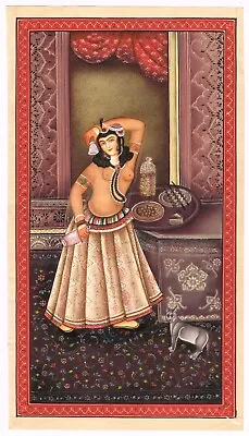 A Persian Qajar Woman Holding A Wine Pot & Cup Gouache Qajar Painting 6x11inches • $701.99