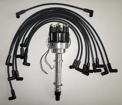 SBC CHEVY 350 PRO-BILLET Distributor & BLACK Spark Plug Wires Over Valve Covers • $124.95