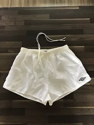 Vintage Deadstock 1980's Umbro Nylon Short Shorts Waist 34” White Soft Feel • £49.99