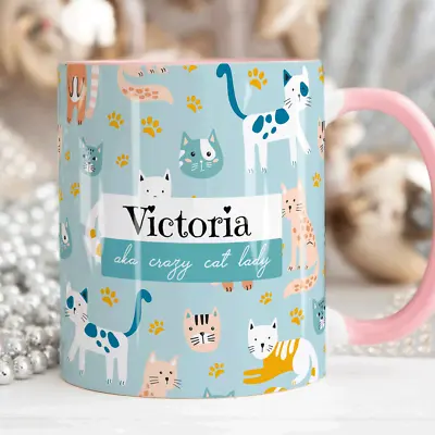 CRAZY CAT LADY Personalised Name Mug Personalised Cat Lover Gift Cat Mug Her • £8.50