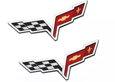 Car Front Rear Badge Emblem Crossed Flags Chrome For Chevy C6 Corvette 2005-2013 • $54.99