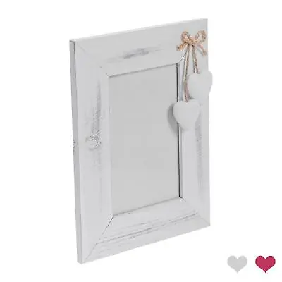 Rustic White Hearts Photo Frame Wooden Standing Picture Display 4 X 6  White • £7
