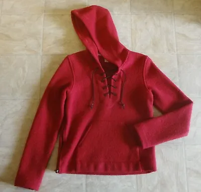 J. Crew 100% Virgin Wool Laceup Red Hoodie Jacket Sweater USA Womens M • $30