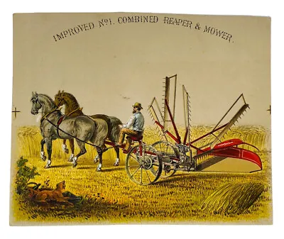 Antique Ad Card - “improved No 1. Combined Reaper & Mower” Horse Drawn • $15