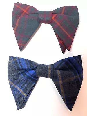 Two Vintage Pre-Tied Royal Rust Resistant Plaid Clip-On Bow Ties Blue Green Red • $11.95