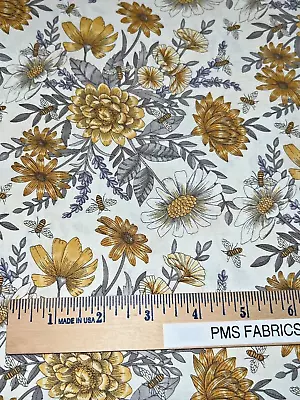 MODA Honey Lavender Bee Theme 100% Cotton Fabric By The Yard Milk Flowers Bees • $9.45