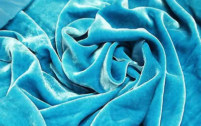 Turquoise  Silk Velvet  Solid Fabric 45” Clothing Drapery Dresses Yard • $41