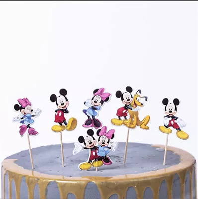 24 Pcs Minnie Mouse Micky Mouse Birthday Cake Toppers Cupcake Picks Kids Party • £4.99