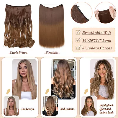 One-Piece Real Natural Secret Wire Hair Extensions Thick As Human Miracle Ring H • $13.42