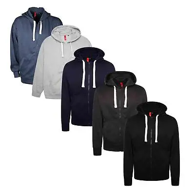 Redtag Men's Big And Tall Zip Up Hoodies S-3XL Plain Hooded Pocket Sweatshirt • £12.99