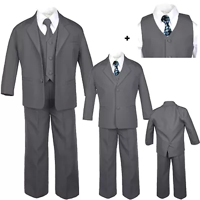 $52.99 • Buy Baby Toddler Teen Boy Formal Wedding Dark Grey Tuxedo Suit Choose A Stylish Tie