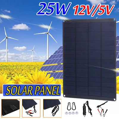 25 Watt Mono Solar Panel Kit 18V USB Battery Charger For Phone Outdoor Camping • £20.08