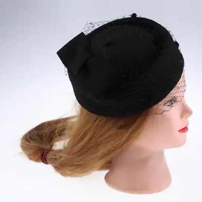 £18.04 • Buy Vintage Wool Felt Pillbox Hat With Bow  Fascinator Wedding Headpiece Black