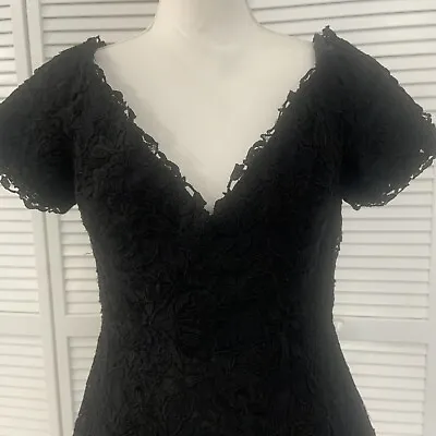 Arnold Scaasi Womens Vintage Couture Black Lace Cocktail Dress - Med • $185