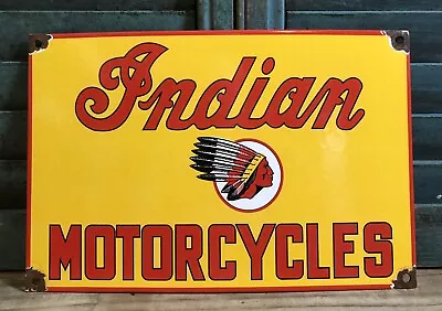 Vintage Indian Motorcycles 12” Porcelain Sign Parts Chief Dealer Motor Oil Gas • $29.99