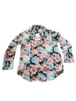 Zara Womens Shirt XS Satin Blouse Floral Print Button Up Pink Blue 8160/449 NWT • $44.99