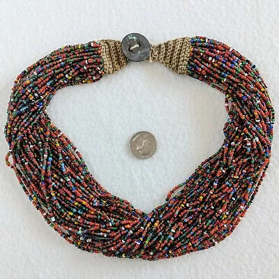 Vintage Nagaland George V Coin 40 Multi Strand Colorful Glass Seed Bead Necklace • $100