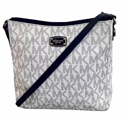 Michael Kors Jet Set Vanilla & Navy Blue Logo Large Crossbody Messenger Handbag • $37