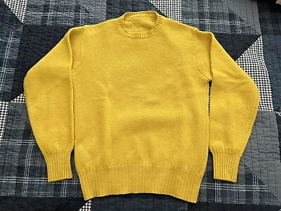 VTG Benetton Men's Shetland Wool Sweater Jumper Yellow Mustard 38 M Italy • $34.99