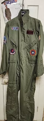 XL Top Gun Flight Suit Costume Green Full Zip Maverick Mens Leg Avenue W Patches • $12