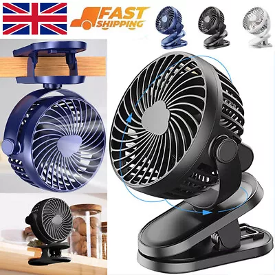 3 Speeds USB Rechargeable Mini Cooling Fan Clip On Desk Baby Stroller 1200mah UK • £2.89