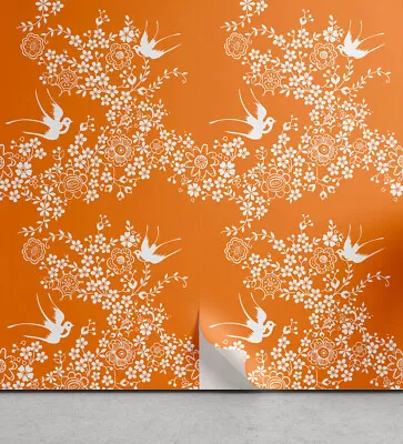 Orange Wallpaper Japanese Tree Birds Art • £11.99