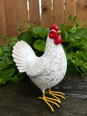 White Rooster Figurine Metal Feet 9.5 Inches Statue Farm Bird Country Kitchen • $44.99