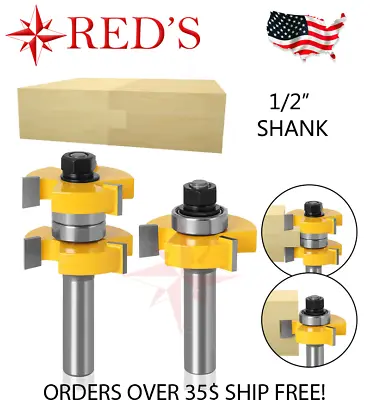 Y76325-8 REDS 1-1/2  MAX STOCK Tongue & Groove Router Bit Set 1/2 Shank • $18.99