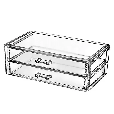 2 Drawer Transparent Acrylic Makeup Storage Box Desk  & Clear J8F2 • £12.23