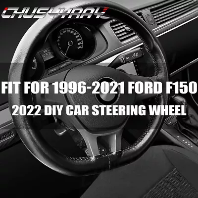 For 1996-2021 Ford F150 Black 15  Car Steering Wheel Cover Genuine Leather New • $15.99