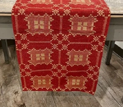 $15.90 • Buy New Primitive Newbury RED LOVERS KNOT TABLE RUNNER Woven Coverlet Topper 56 