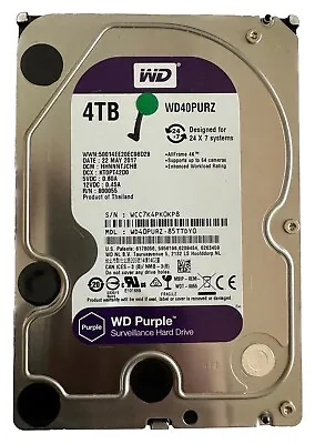 3.5  WD Purple WD40PURX 4TB  PC HDD CCTV DVR SATA Designed For 24/7 Operation • £43.99